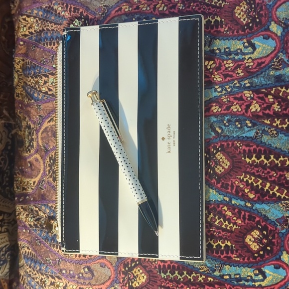Kate Spade Striped Pouch With Matching Pen - Picture 1 of 6